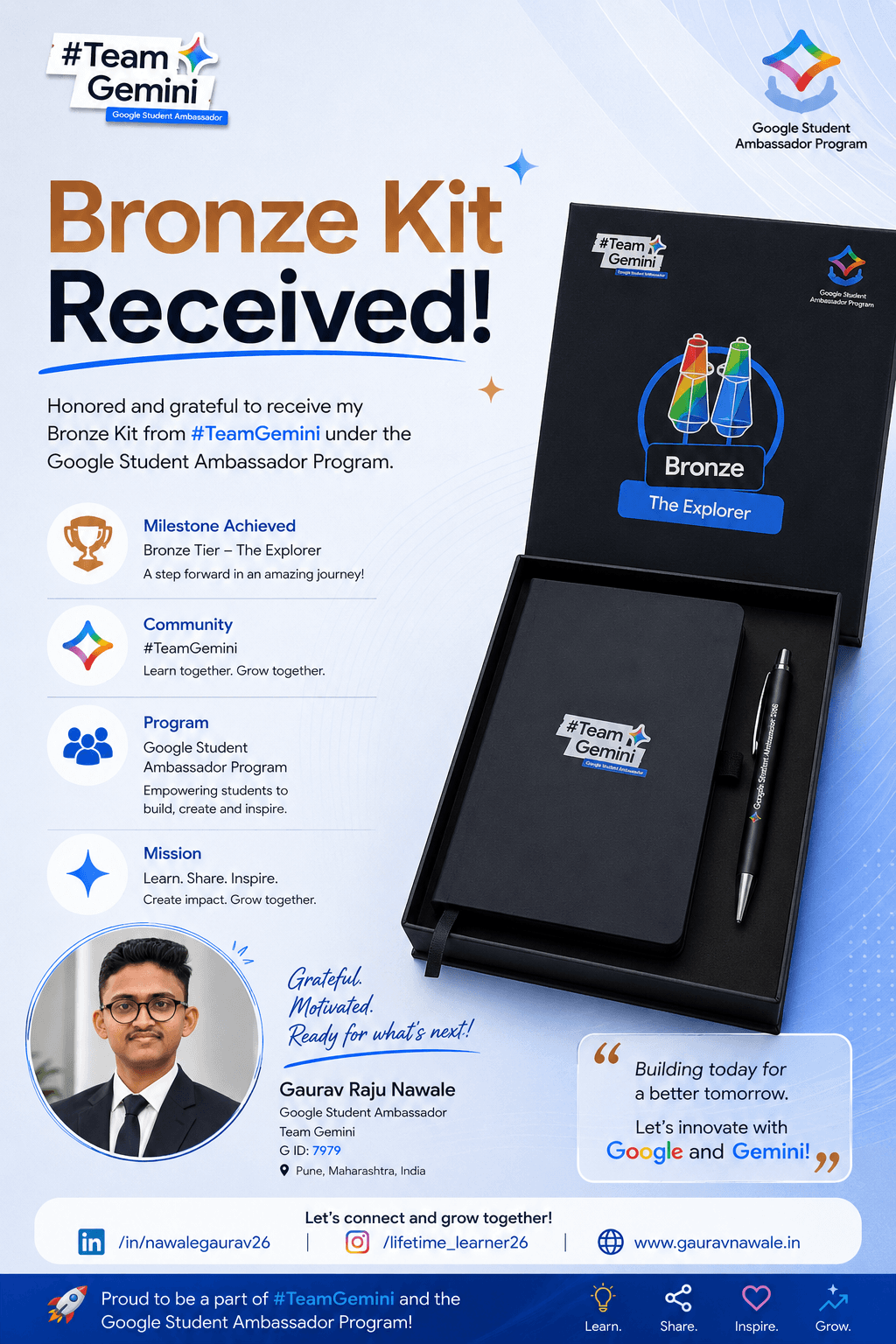 Gaurav Nawale Google Student Ambassador Bronze Kit – The Explorer